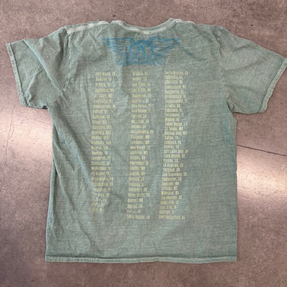 Vintage Y2K Aerosmith Green Band Tour Graphic Tee Acid Wash Soft Casual Large - Picture 2 of 5